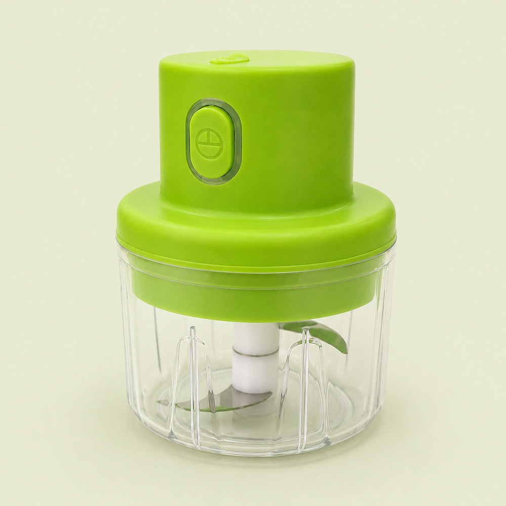 Mini Processador Verde Elétrico Sem Fio 250ml USB com 3 Lâminas de Aço Inox