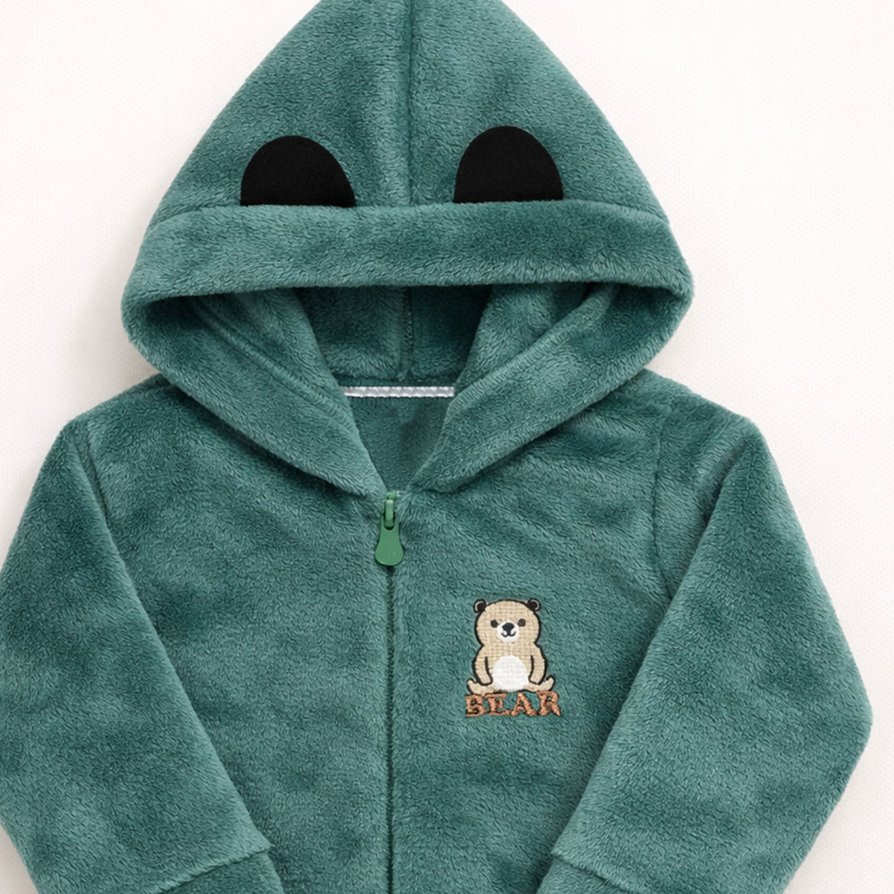 Jaqueta de Inverno Fleece Macio com Capuz Verde Para Bebê Menino Até 12 Meses 