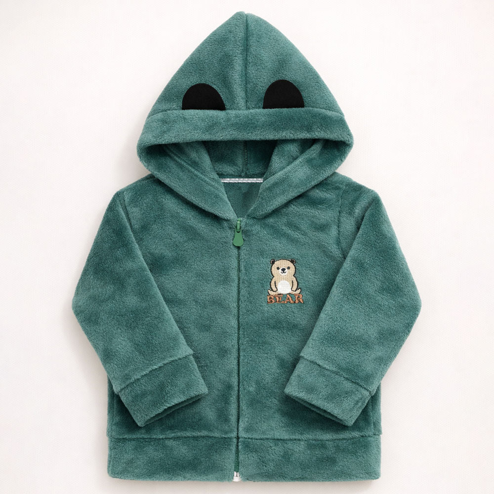 Conjunto Jaqueta Bebê Menino Fleece Macio com Capuz e Calça Style Verde