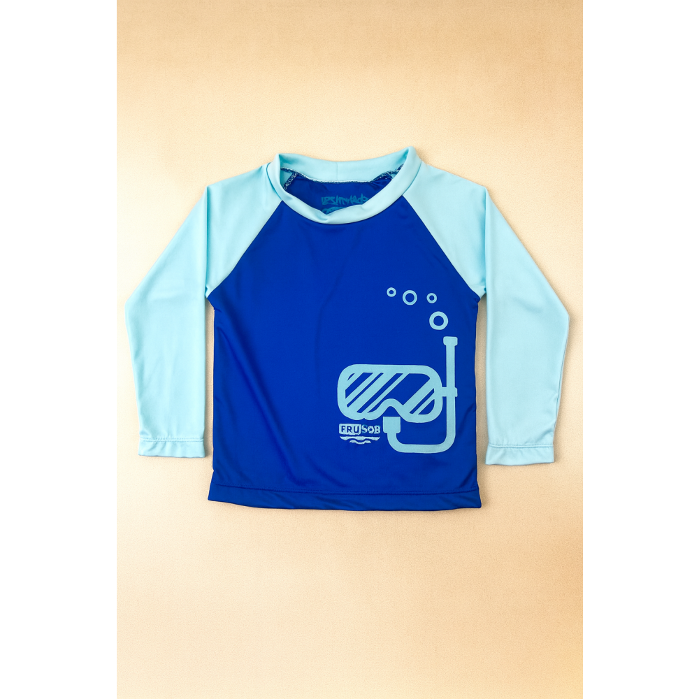 Camiseta Infantil Proteção Uv50+ Royal e Verde Água de 01 até 03 anos