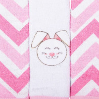 KIT 3 TOALHAS DE BOCA COM BORDADINHO E VIES COELHA ROSA
