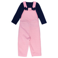 JARDINEIRA COTTON E BLUSA LONGA PARA BEBÊ LACINHO ROSA CLARO