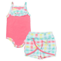 CONJUNTO CURTO BODY E SHORT SAIA PARA BEBÊ XADREZ CEREJA