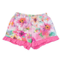 CONJUNTO CURTO BODY, SHORT E BANDANA PARA BEBÊ ESTAMPA FLORES ROSA