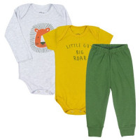KIT BODY 3 PEÇAS COM CALÇA PARA BEBÊ ESTAMPADINHO LEÃO