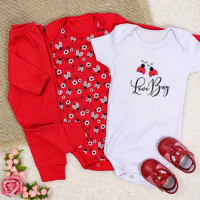 KIT BODY 3 PEÇAS COM CALÇA PARA BEBÊ ESTAMPADINHO JOANINHA