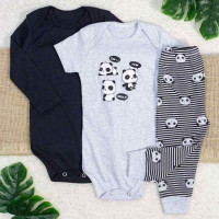 KIT BODY 3 PEÇAS COM CALÇA PARA BEBÊ ESTAMPADINHO PANDA