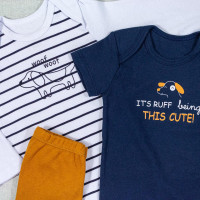 KIT BODY 3 PEÇAS COM CALÇA PARA BEBÊ ESTAMPA DOG WOOF