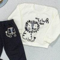 Conjunto de Moletom Infantil 1 ao 3 Tigre Creme com Preto