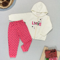 Conjunto Infantil 1 ao 3 de Moletom para Meninas Love Creme