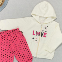 Conjunto Infantil 1 ao 3 de Moletom para Meninas Love Creme