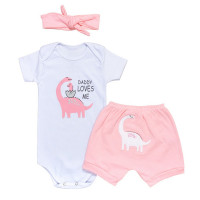 CONJUNTO PARA BEBÊ BODY SHORTS E FAIXA BORDADINHO DINO BRANCO