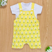 JARDINEIRA PARA BEBÊ COM BODY CURTO ESTAMPADINHA MARGARIDA AMARELA