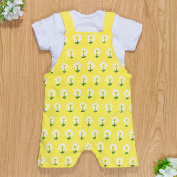 JARDINEIRA PARA BEBÊ COM BODY CURTO ESTAMPADINHA MARGARIDA AMARELA