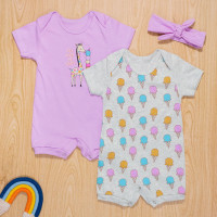 KIT MACACÃO PARA BEBÊ COM FAIXA 3 PEÇAS SORVETE GIRAFA