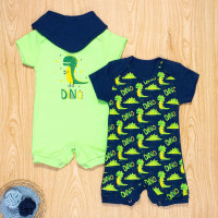 KIT MACACÃO PARA BEBÊ COM BANDANA 3 PEÇAS DINOSSAURO