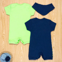 KIT MACACÃO PARA BEBÊ COM BANDANA 3 PEÇAS DINOSSAURO