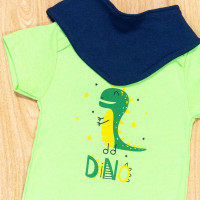 KIT MACACÃO PARA BEBÊ COM BANDANA 3 PEÇAS DINOSSAURO