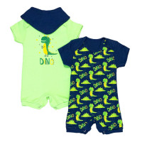 KIT MACACÃO PARA BEBÊ COM BANDANA 3 PEÇAS DINOSSAURO