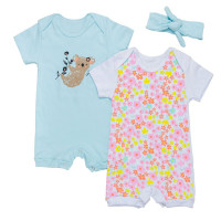 KIT MACACÃO PARA BEBÊ COM FAIXA 3 PEÇAS FLORZINHAS COALA