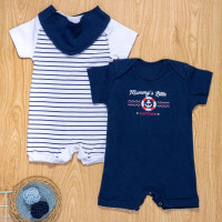 KIT MACACÃO PARA BEBÊ COM BANDANA 3 PEÇAS CAPTAIN ANCORA