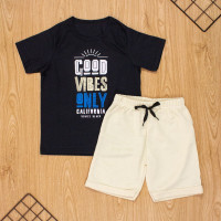 CONJUNTO INFANTIL 2 AO 10 CURTO 100% ALGODÃO GOOD VIBES PRETO