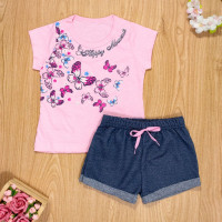 CONJUNTO INFANTIL 2 AO 10 CURTO 100% ALGODÃO BUTTERFLY ROSA