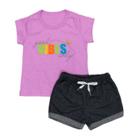 CONJUNTO INFANTIL 2 AO 10 CURTO 100% ALGODÃO GOOD VIBES LILÁS