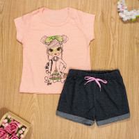 CONJUNTO INFANTIL 2 AO 10 CURTO 100% ALGODÃO SO CUTE SALMÃO