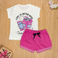 CONJUNTO INFANTIL 2 AO 10 CURTO 100% ALGODÃO FRIENDS CREME