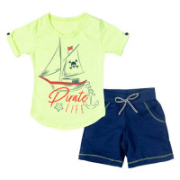 CONJUNTO CURTO CAMISETA E BERMUDA INFANTIL ESTAMPA PIRATA VERDE CLARO