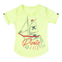 CONJUNTO CURTO CAMISETA E BERMUDA INFANTIL ESTAMPA PIRATA VERDE CLARO
