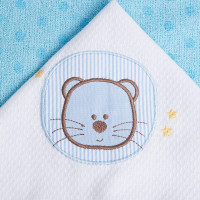 TOALHA DE BANHO ESTAMPADA FELPUDA PARA BEBÊ CAPUZ BORDADO LEÃOZINHO AZUL CLARO