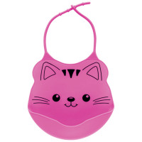 BABADOR PEGA MIGALHAS EM SILICONE PARA BEBÊ ESTAMPA GATINHA ROSA