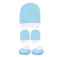 KIT COM LUVA MEIA E TOUCA COM POM-POM PARA BEBÊ AZUL CASTELO