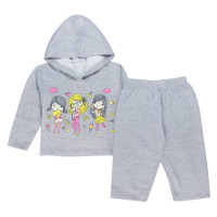 CONJUNTO LONGO PARA BEBÊ EM MOLETOM BLUSA CAPUZ E CALÇA ESTAMPA GIRLS MESCLA