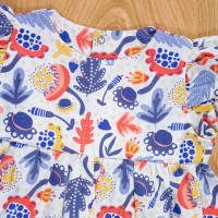 VESTIDO PARA BEBÊ EM TRICOLINE MANGA CURTA FLORAL BRANCO