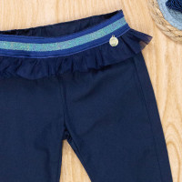 Calça para Bebê Menina Sarja Marinho com Detalhe Babado Tule