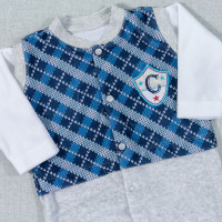 MACACÃO PARA BEBÊ LONGO PLUSH COLETE XADREZ COM BORDADINHO MESCLA