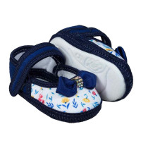 SAPATILHA COM VELCRO PARA BEBÊ MENINA ESTAMPADINHA FLORES MARINHO