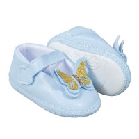 SAPATILHA COM VELCRO PARA BEBÊ MENINA BORBOLETINHA AZUL CLARO