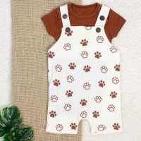 JARDINEIRA COM BODY MANGA CURTA PARA BEBÊ ESTAMPA PATINHA CREME