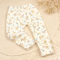 Calça Bebê Com Pé Reversível Tecido Macelin Estampado Flores Creme Até 12 Meses