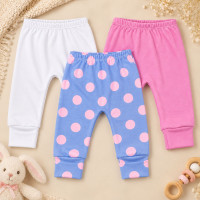 Kit 3 Calças Bebê Com Pé Reversível Suedine Algodão e Macelin Estampada Poá Rosa