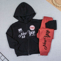 CONJUNTO DE MOLETOM INFANTIL 4 AO 8 COM CAPUZ NEW YORK PRETO