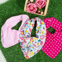 KIT 3 BABADORES BANDANA PARA BEBÊ ESTAMPADINHO PASSARINHO JARDIM