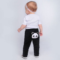 CALÇA PLUSH PARA BEBÊ COM PÉ REVERSÍVEL BUMBUM BORDADO PANDA PRETO