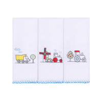 Kit 3 Panos de Boca Bordado Trator Branco para Bebês Meninos
