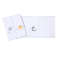 Kit 3 Panos de Boca Bordado Sol e Lua 100% Algodão