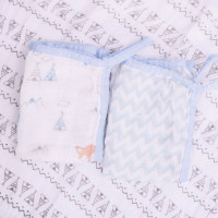 KIT 3 PANINHOS DE BOCA ESTAMPA RAPOSA CHEVRON AZUL CLARO